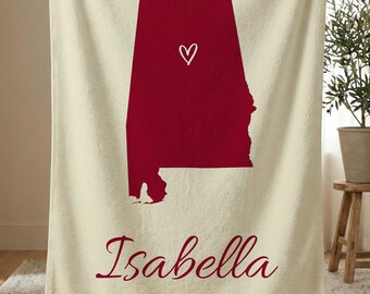 Personalized Alabama State Blanket, Custom Name Sherpa Fleece Throw, Custom Family Gift, Yellowhammer State