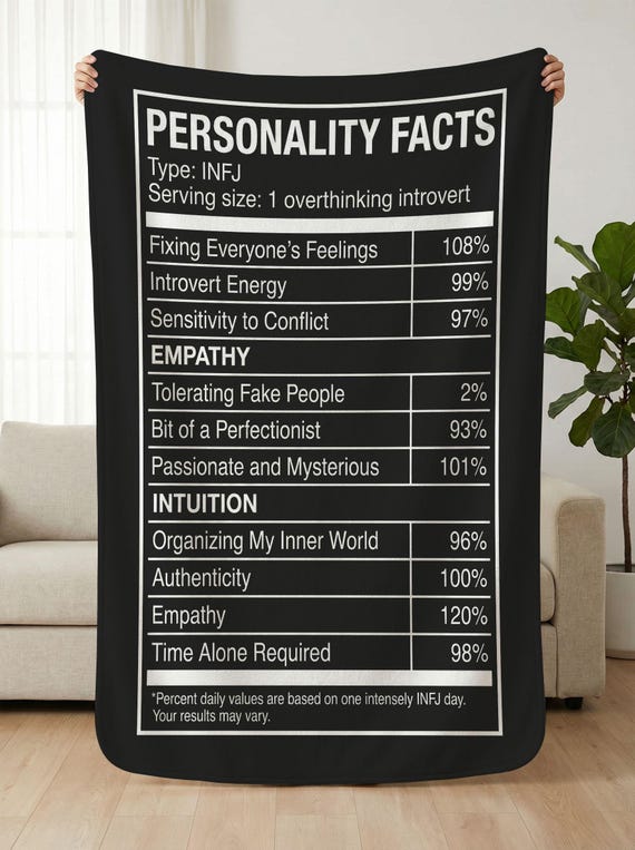 INFJ Personality Facts Blanket, MBTI Personality Throw, Myers Briggs Gift, Introvert Gift