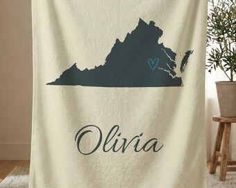 Personalized Virginia State Blanket, Custom Name Sherpa Fleece Throw, Old Dominion Gift, Custom Family Gift