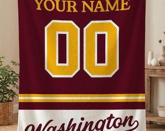 Personalized Washington Football Blanket, Custom Washington Commanders Throw, Football Fan Gift, Custom Football Jersey