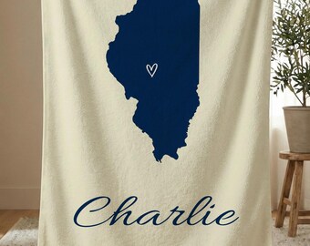 Personalized Illinois State Blanket, Custom Name Sherpa Fleece Throw, Prairie State Gift, Custom Family Blanket