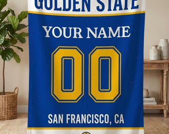Personalized Golden State Basketball Blanket, Golden State Warriors Throw, Custom Basketball Gift, NBA Team Gift, Basketball Fan Gifts