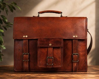 Echtleder Umhängetasche, Laptop Aktentasche, handgemachte Aktentasche aus Leder, Vintage Leder Arbeitstasche, Ledergeschenk,