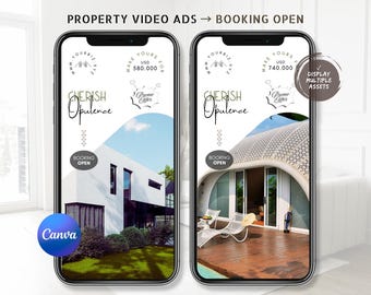 Elegant Real Estate Video Ad Canva, Modern Digital Multi Property Tour Listing Reel MP4, Booking-Open Slideshow Realtor Marketing