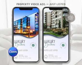 Luxury Just Listed Real Estate Animated Ad | Freshly Renovated Minimalist FSBO New Homes MP4 Video | Canva Editable Social Media Ad Template