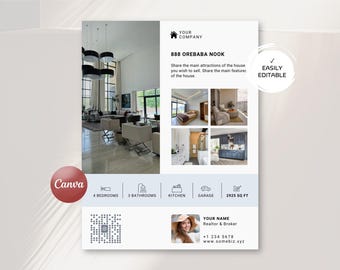 Remodeled Luxury Property Flyer Template, 8.5x11 FSBO Real-Estate Brochure w/ QR-Code, Canva-Editable Realtor-Marketing Handout