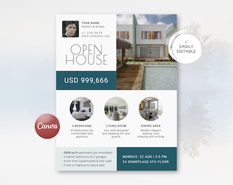 Luxury Open-House Invite Price-Tagged Flyer, Canva-Editable Real Estate Poster Template, Printable Futuristic Modern Layout