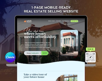Real Estate Website Template, Editable Canva Property Listing Template, Mobile Ready Realtor Landing Page, Video Tour Agent Marketing Design