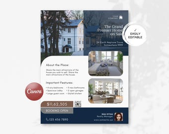 Modern Home-on-Sale Canva Flyer Template | Sleek Coming-Soon Customizable Property-Brochure | Book-Now 8.5x11 Printable Real-Estate Poster