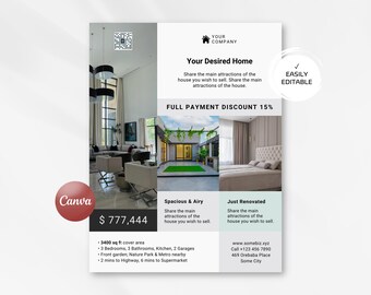 Newly-Listed Real Estate Flyer, 8.5x11 Canva Editable Template, Price-Tagged Modern Property Brochure Print-Ready