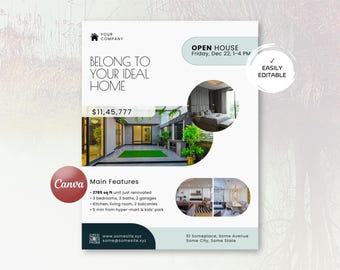 Just-Listed Open House Flyer Canva Template, Modern Real Estate Booking Poster, Luxury Property 8.5x11