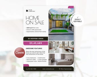 Luxury Home-on-Sale Canva-Ready Flyer, Coming-Soon 8.5x11 Property Brochure, Modern Real-Estate Print-Ready Marketing Template
