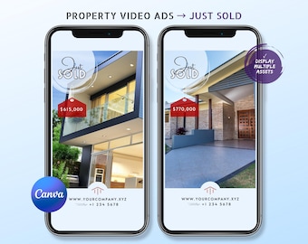 Just Sold Animated  Real Estate Video Ad, Minimalist FSBO Canva MP4 Template, Modern Property Realtor Marketing Social Media Reel, DIY Promo