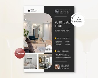 Luxury Property-Listing Canva Flyer Template, Stylish Newly-Launched FSBO Home-on-Sale Editable 8.5"x11" Printable Brochure