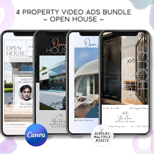 Open House Video Templates Bundle, Real Estate Canva Reels, Property Marketing Ads, Animated Realtor Social Media Story, FSBO Listing Promo