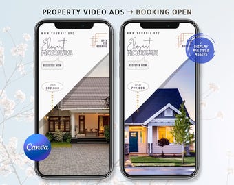 Booking-Open Four Properties Canva Video Template, Price-Tagged New-Listing FSBO Real-Estate Animated MP4 Vertical Ad