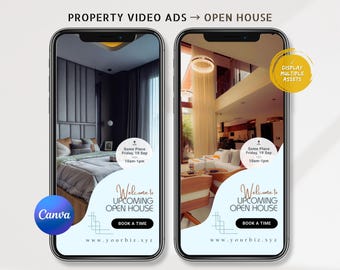 Canva Real-Estate Open-House Video Template, Editable Property-Listing Ad, Realtor Marketing Digital-Download, Modern House Tour