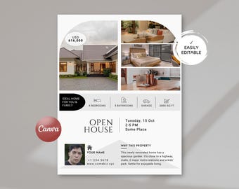 Modern Open House Flyer Canva Template, Luxury Real Estate Listing Brochure, Editable FSBO Property Sale Poster, Realtor Marketing Design