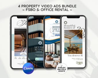 Real Estate Video Ad Templates Bundle, Editable Canva Property IG Reels, FSBO Office Rental Marketing, Realtor Social Media, TikTok Shorts