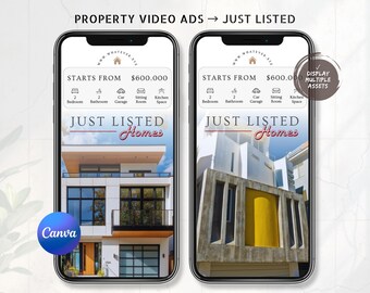Real Estate Just Listed Instagram Story, Realtor Property Video Ad, Editable Canva Template, Multi Item Animated Home Social Media Promotion