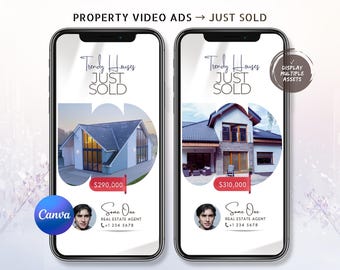 Just Sold Video Ad, Real Estate Canva Template, Animated Minimalist DIY Realtor Instagram Reel, Modern Property Marketing Social Media Post