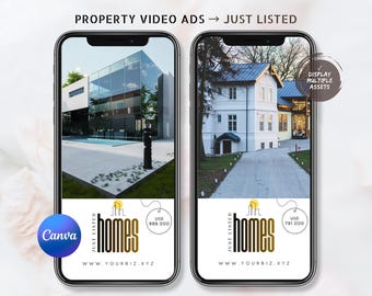 Luxury Just-Listed-Real Estate Video Ad Template, Modern Canva-Editable Multi-Property Price-Tagged Realty-Listing MP4 for Agency-Branding
