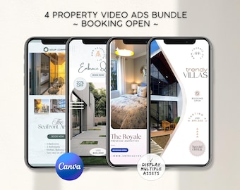 Real Estate Canva Templates Bundle, Property Video Ad for Realtors, Coming Soon Instagram Story, Booking Open Listing Social Media Marketing