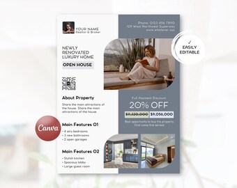 Luxury Open-House Canva Flyer Template for Realtors, Just-Listed Editable Property-Brochure, 8.5"x11" Printable Poster