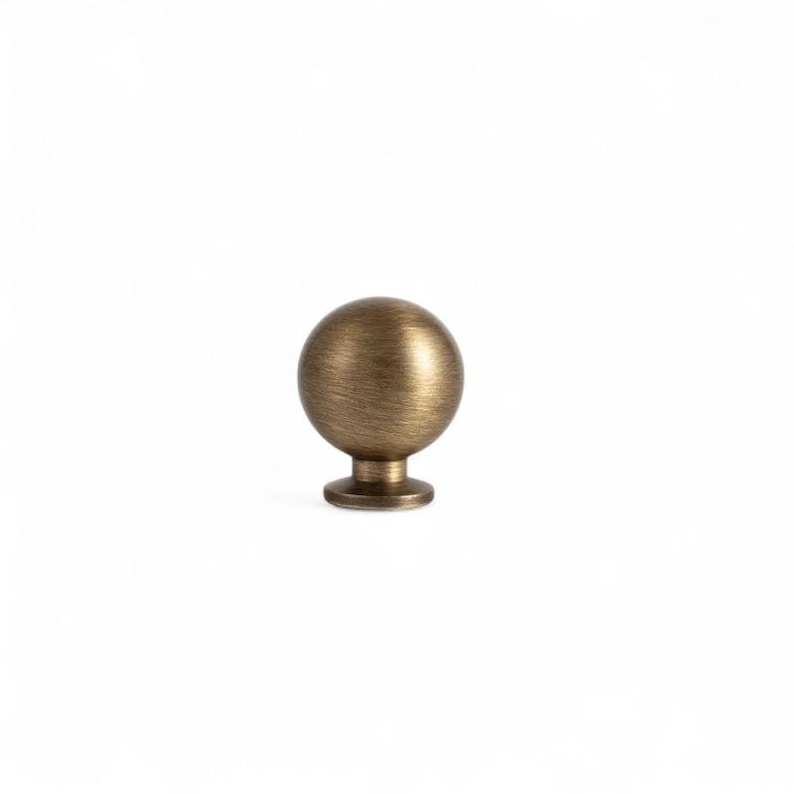 Round aged brass drawer knob, solid brass cabinet knob for home improvement projects