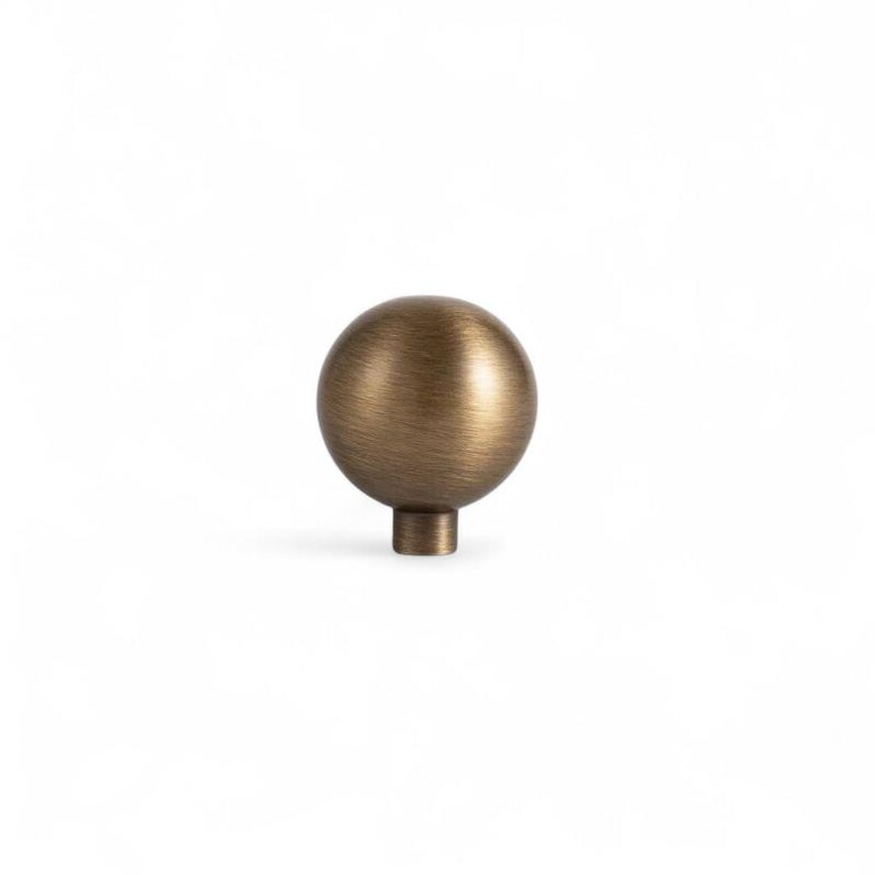 Solid brass cabinet knob in aged brass finish, round drawer knob for kitchen cabinets