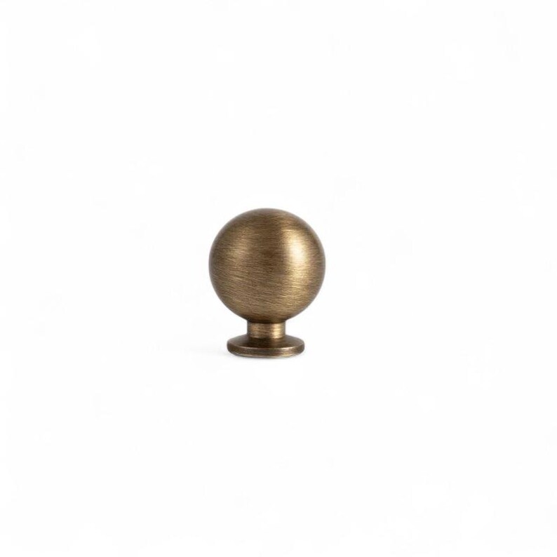 Round brushed brass cabinet knob, solid drawer pull for home improvement projects