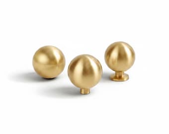 Brushed Brass Drawer Knobs | Solid Round Cabinet Knobs for Kitchen, Dresser, Wardrobe