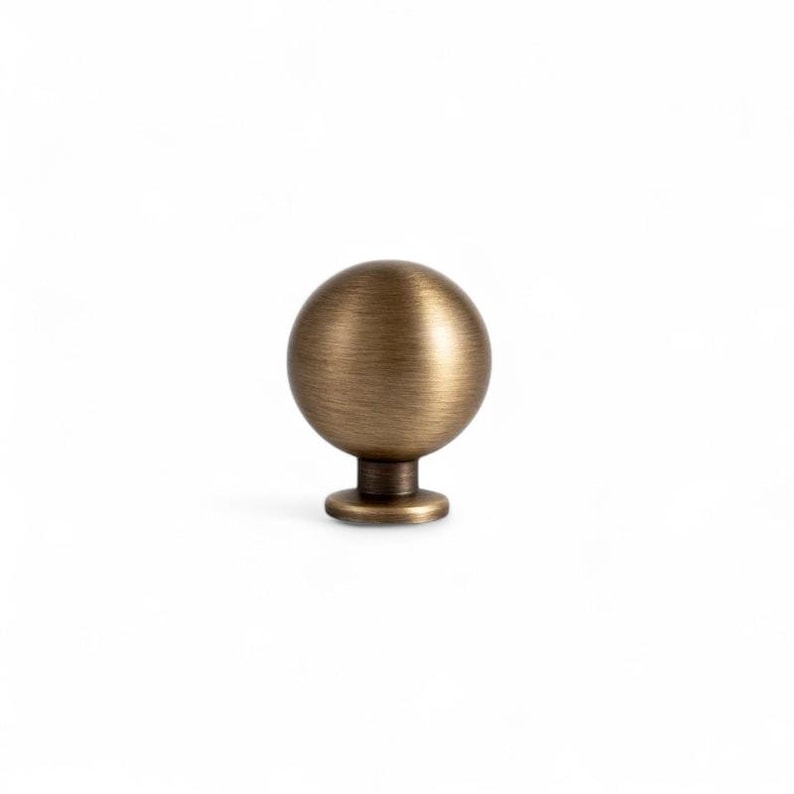 Solid brass cabinet knob in aged brass finish, round drawer knob for kitchen cabinets