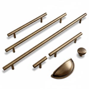 Aged Brushed Brass Furniture And Appliance Pulls and Knobs