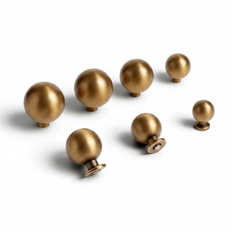 Aged brass drawer knobs set, solid brass cabinet knobs for kitchen cabinets, dresser drawers and wardrobe doors