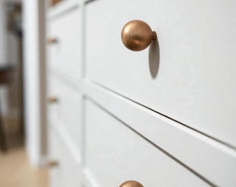 Solid Round Cabinet Knobs |  Brushed Brass Drawer Pulls for Kitchen, Dresser, Wardrobe