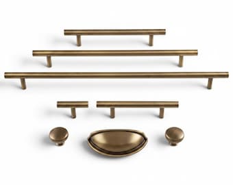 Aged Brushed Brass Furniture And Appliance Pulls and Knobs
