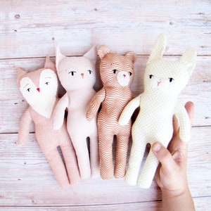animal pattern bundle - sewing pattern bundle for the fox, cat, bear and bunny doll , no clothing included, 15 cm high stuffies