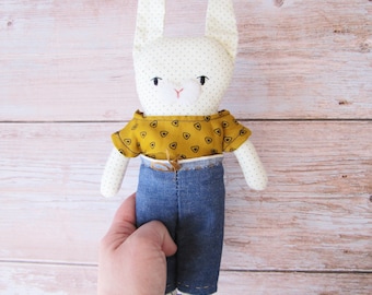 bunny sewing pattern - pdf tutorial including patterns and instructions for a rabbit doll and 6 clothing pieces, 25 cm tall (10 inches)