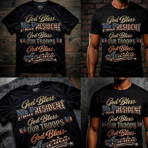 Gud välsigne herr president PNG Gud välsigne våra trupper Gud välsigne Amerika, USA:s flagga, 4 juli Patriotiska dagen Trump PNG Digital nedladdning