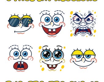 Funny Cute Ocean Sponge Svg Bundle, Funny Sponge Face Png Bundle, Funny Cartoon Face, Cartoon Face Clipart, Face Sublimation, Cartoon Png