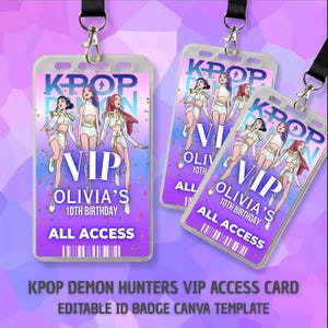 Demon Hunter VIP Pass | Huntrix ID Badge | Printable Kpop VIP Card | Party Favors | Editable | Digital Downlaod