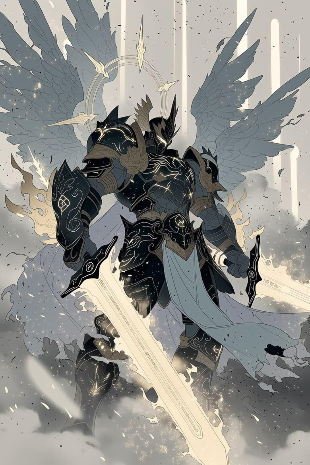 Armored Angel Warrior With Greatsword, Celestial Wings, Divine Power ...