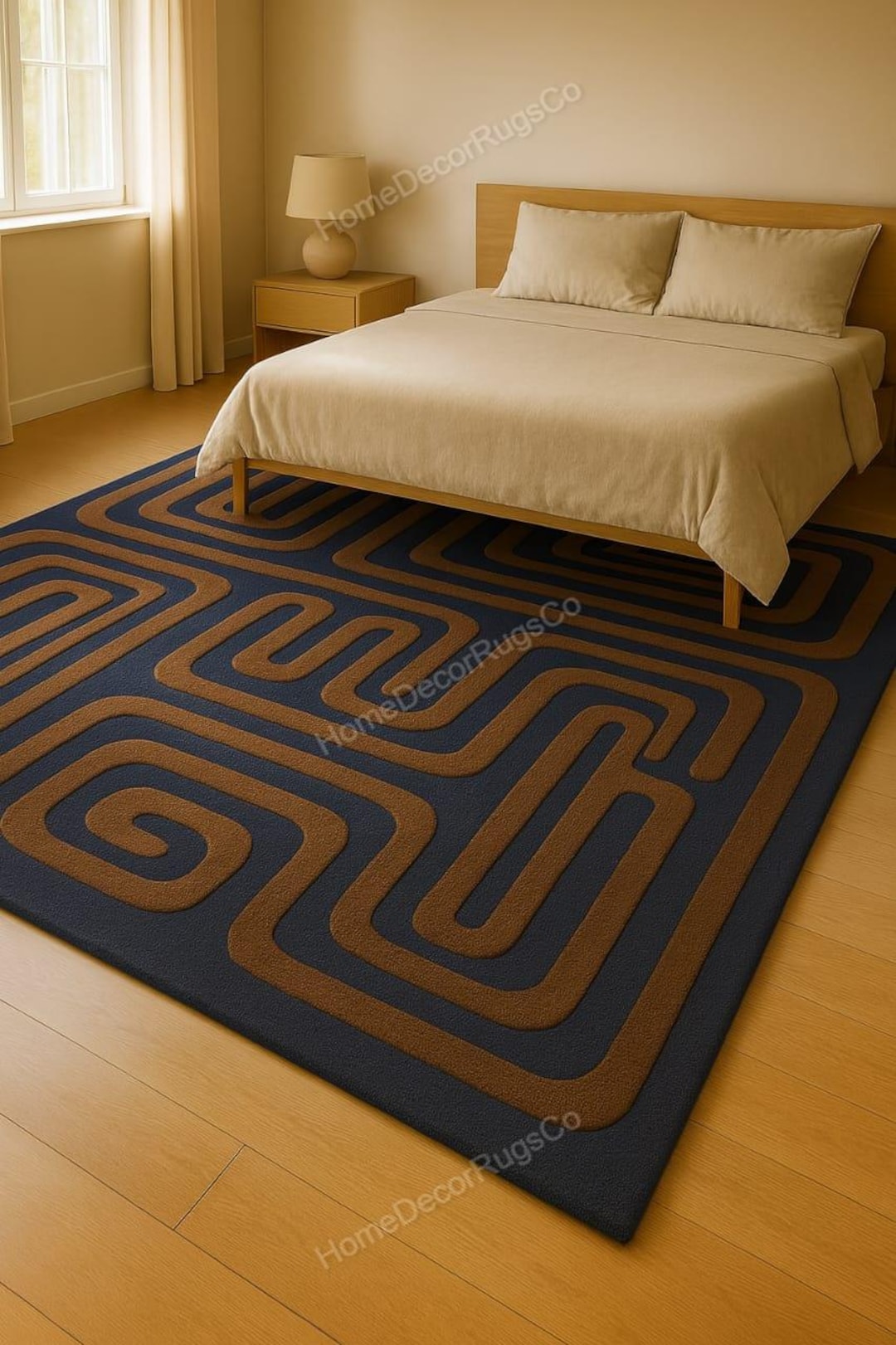 Maze Pattern Rug Handmade Wool Area Rug, Geometric Maze, Modern Black Brown Carpet - Etsy
