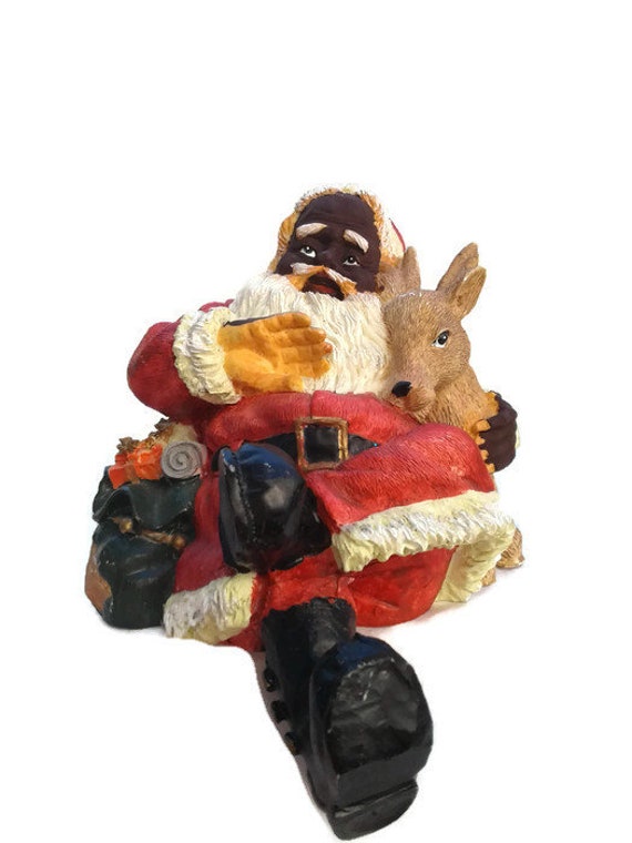 Black Santa Claus Stocking Holder Santa Figurine Black Santa Etsy