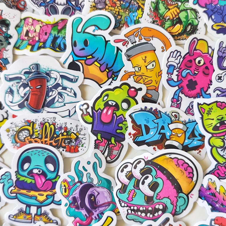 Retro Sticker Page 50pcs Street Graffiti Monster Stickers, Retro Cartoon Hip Hop Deco ...