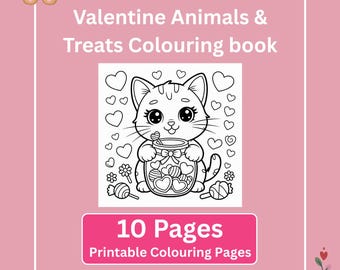 Kawaii Valentine Animals & Treats Coloring Book for Kids Printable PDF