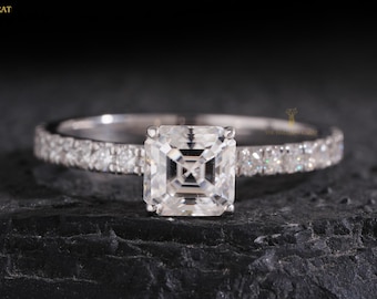 Lab Grown Diamond Solitaire Ring Asscher Diamond Engagement Ring Simple Diamond Ring for Women 1 Carat Diamond Ring Anniversary Gift For Her