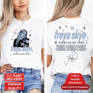 Camiseta Freya Skye Stars Align Tour 2026, Camiseta gráfica de concierto con estampado frontal y trasero, Merchandising musical de fechas de gira, Regalo unisex para fans