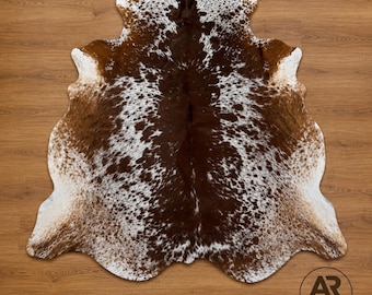 Genuine Hair-On Cowhide Rug, Natural Speckled Leather Area Rug, Western Farmhouse Decor